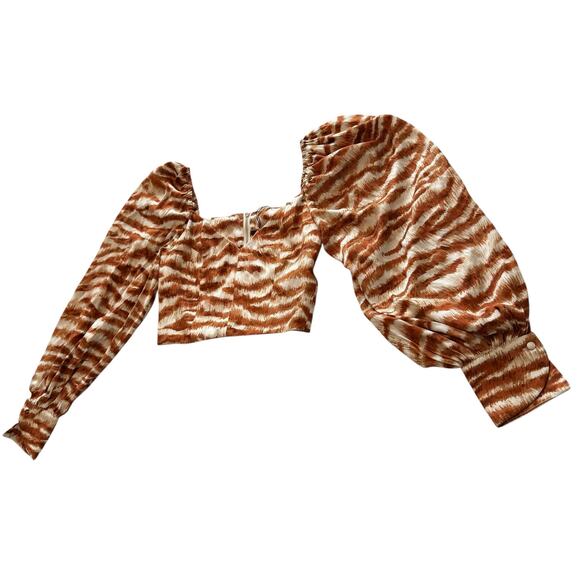NEW Cult Gaia Debi Top Silk Blend Crop Amber Multi Animal Print Tiger Stripes XS - Picture 13 of 14